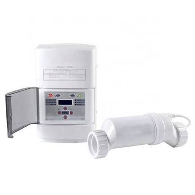 Salt water chlorinator for swimming pool water disinfection treatment